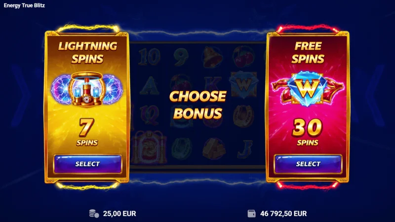 Energy True Blitz - uteuzi wa chaguo la Lightning Spins